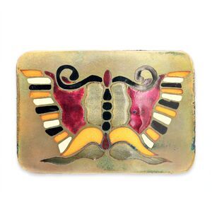 Vintage Butterfly Belt Tooled Leather Enamel Buckle Southwest JLS 38-42 Boho